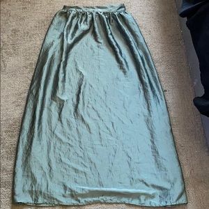 Olive green silk long skirt